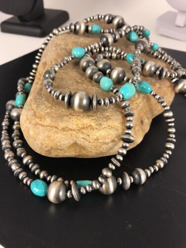 Navajo Pearls Sleeping Beauty Turquoise Necklace | 70" Single Strand | Sterling Silver | Southwestern | 8051