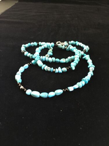 Southwestern | Blue Nugget Turquoise Onyx Necklace | Sterling Silver | 19" | 10021