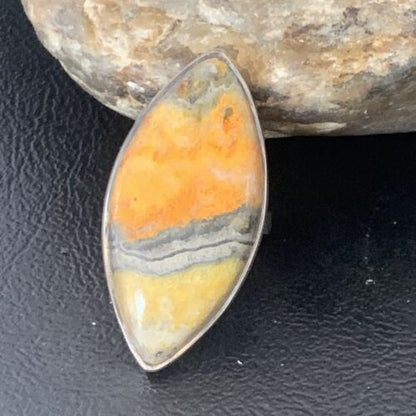 Navajo Bumble Bee Jasper Ring | Sterling Silver | Sz 8 Adjustable | Authentic Native American Handmade | 11537