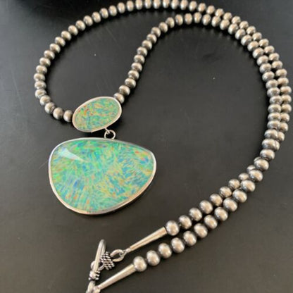 Navajo Blue Gilson Opal Inlay Pendant Necklace | Authentic Native American Sterling Silver | Multi-Stone | 11457 - Masha USA