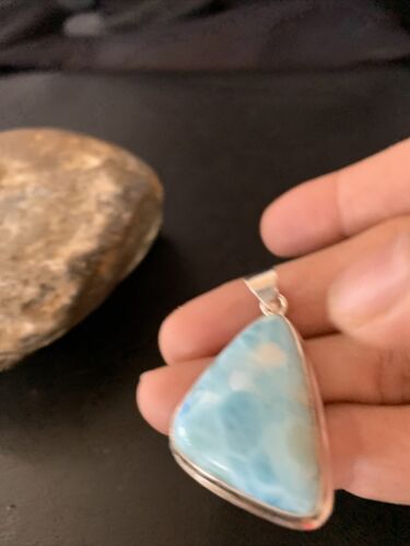 Navajo Sterling Silver Beads Necklace | Blue Larimar Pendant | Authentic Native American Handmade | 10830