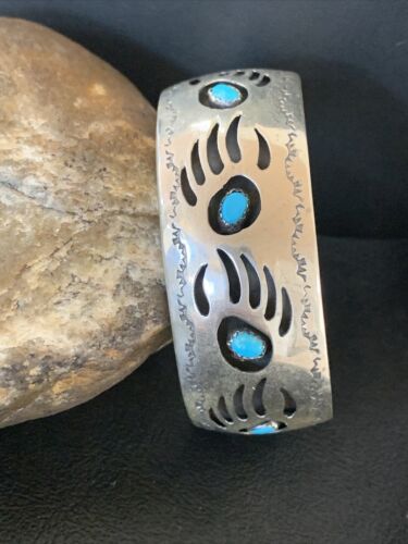 Navajo Sterling Silver Shadow Box Bear Paw Bracelet | Authentic Native American Handmade | Spencer | 1477