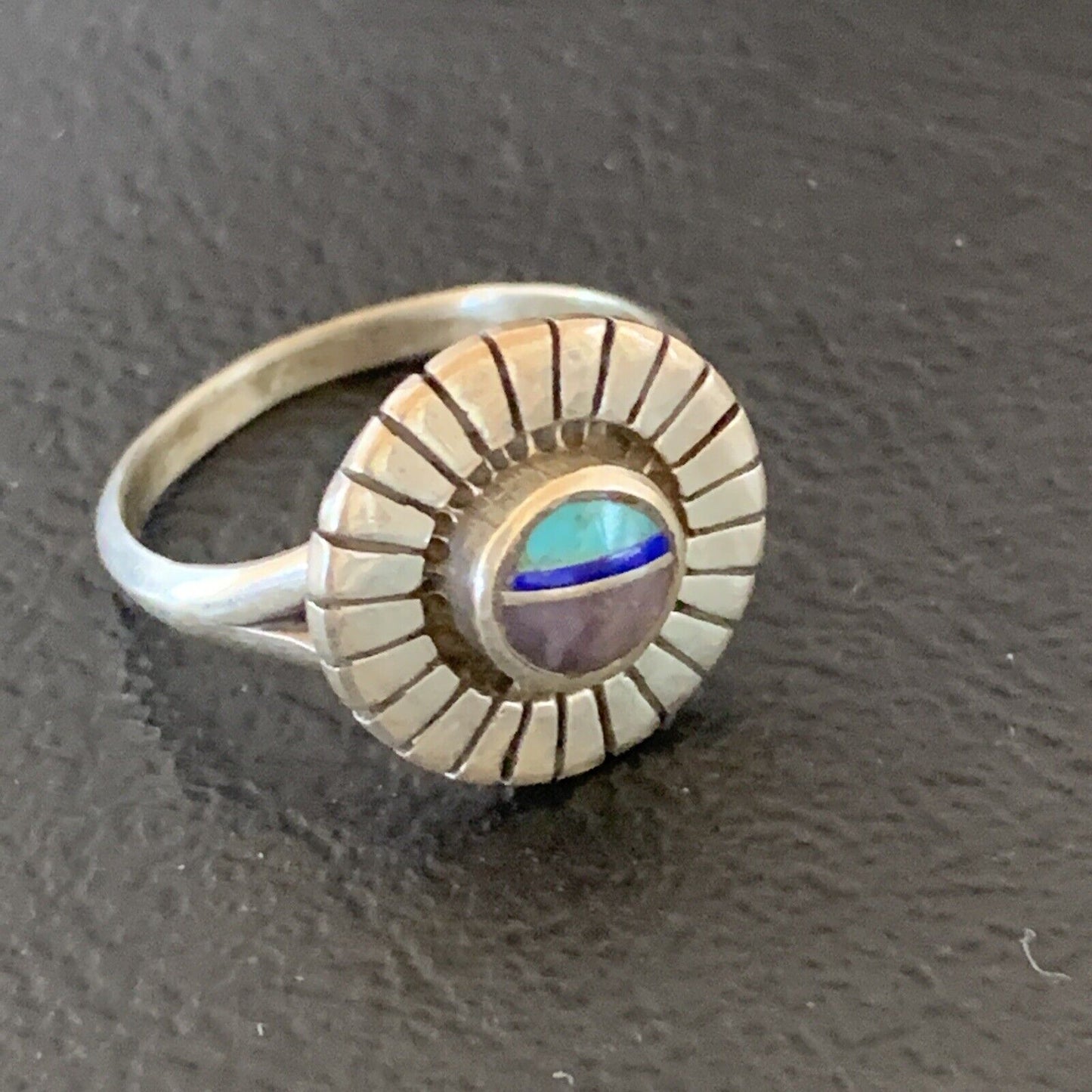 Native American Women's Navajo Blue Turquoise Sugilite Inlay Ring | Sz 8 | 11195