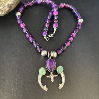 Navajo Purple Sugilite Turquoise Naja Pendant Necklace | Sterling Silver | Native American Handmade | 14735