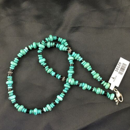 Navajo Blue Turquoise Spiny Oyster Necklace | Sterling Silver | 19" | Authentic Native American Handmade | 10129 - Masha USA