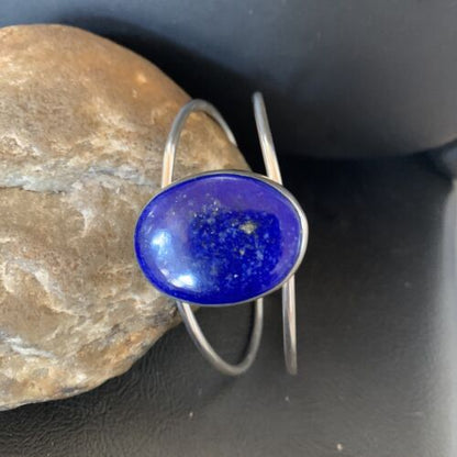 Minimalist Women's Blue Lapis Lazuli Cuff Wire Bracelet | Sterling Silver | 12872