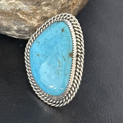 Native American Sterling Silver Blue Kingman Turquoise Ring | Sz 9 | 14550