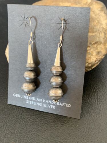 Navajo Pearls Bead Earrings | Sterling Silver Stamped | Authentic Native American Handmade | 13045