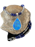 Navajo Pearls Necklace with Lapis, Turquoise, and Blue Opal Pendant | Sterling Silver | 1171