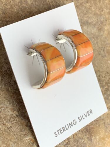 Navajo Orange Spiny Oyster Earrings | Sterling Silver | Authentic Native American Handmade | 190