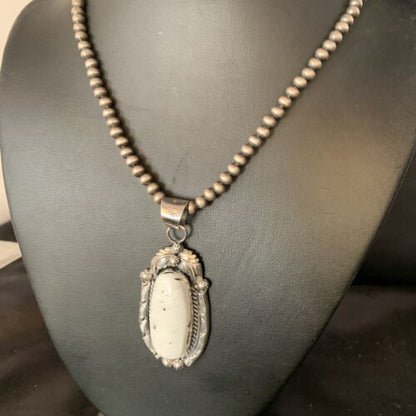 Men's Women's White Buffalo Turquoise Pendant Necklace | Sterling Silver | Authentic Native American Handmade | 14195