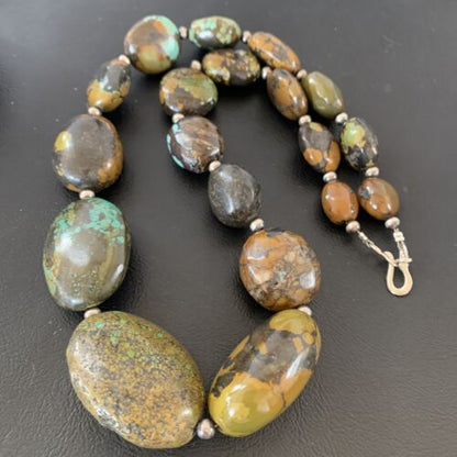 Navajo Graduated Sterling Silver Green Chunky Turquoise Necklace | Authentic Native American | 22" | 1855