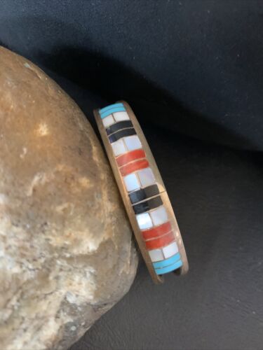 Navajo Sterling Silver Multi-Color Inlay Bracelet | Turquoise | Native American Jewelry | 12919