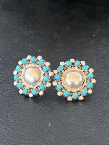 Authentic Native American Zuni Petite Point Turquoise Earrings | Sterling Silver | Handmade | 1609