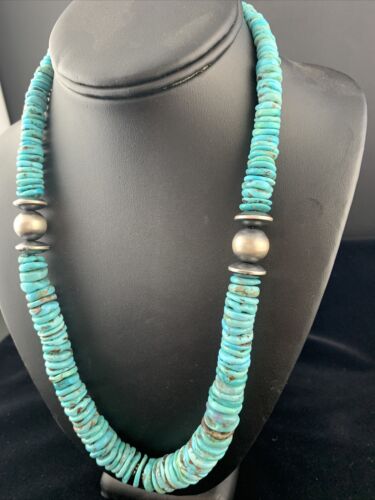 Navajo Graduated Turquoise Necklace | Sterling Silver | Authentic Native American | 18" | 1725