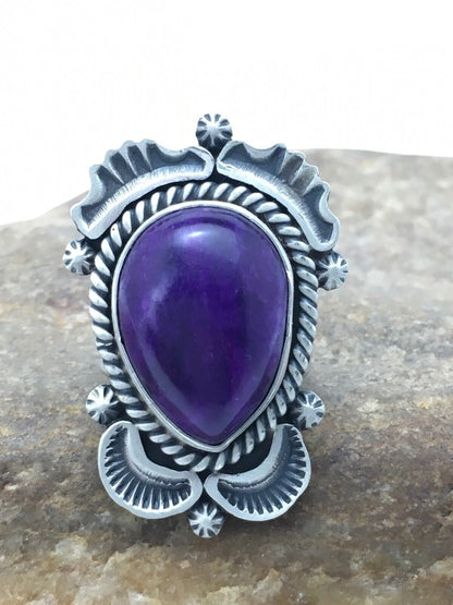 Native American Sugilite Navajo Ring | Sterling Silver | Sz 7.5 | 4189