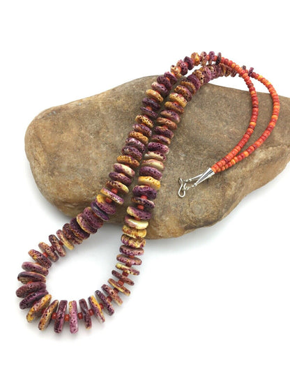 Men's Purple Spiny Oyster Bead Necklace | Navajo Sterling Silver | Graduated 28" | Authentic Native American | 4256