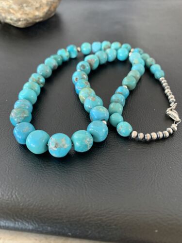 Authentic Native American Navajo Graduated Turquoise Bead Necklace | Sterling Silver | 20" | 02158