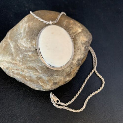 Men's Navajo Pearl White Buffalo Turquoise Pendant | Sterling Silver Necklace | Authentic Native American | 13741