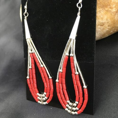 Liquid Silver Heishi Dangle Earrings | Apple Sponge Coral | Sterling Silver | 2.25" | 1981