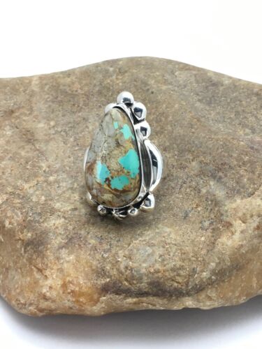 Navajo Turquoise Ring | Sterling Silver | Sz 8.25 | Authentic Native American Handmade | 2598