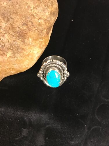 Navajo Kingman Turquoise Ring | Sterling Silver | Sz 8 | Authentic Native American Handmade | Yazzie | 8130