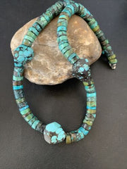 Chunky Men's Navajo Spiderweb Turquoise Heishi Sterling Necklace | 21" | 124506