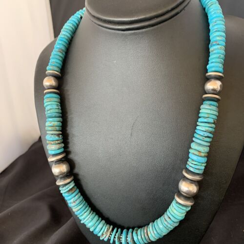 Navajo Sterling Silver Blue Turquoise Graduated Necklace | Authentic Native American | 22" | 13398