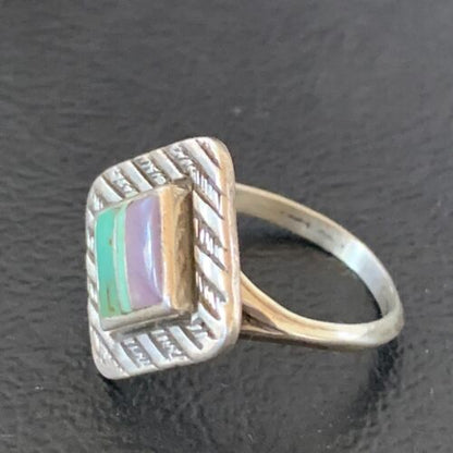 Navajo Green Turquoise Sugilite Inlay Ring | Sz 7 | Sterling Silver | Authentic Native American Handmade | 11287