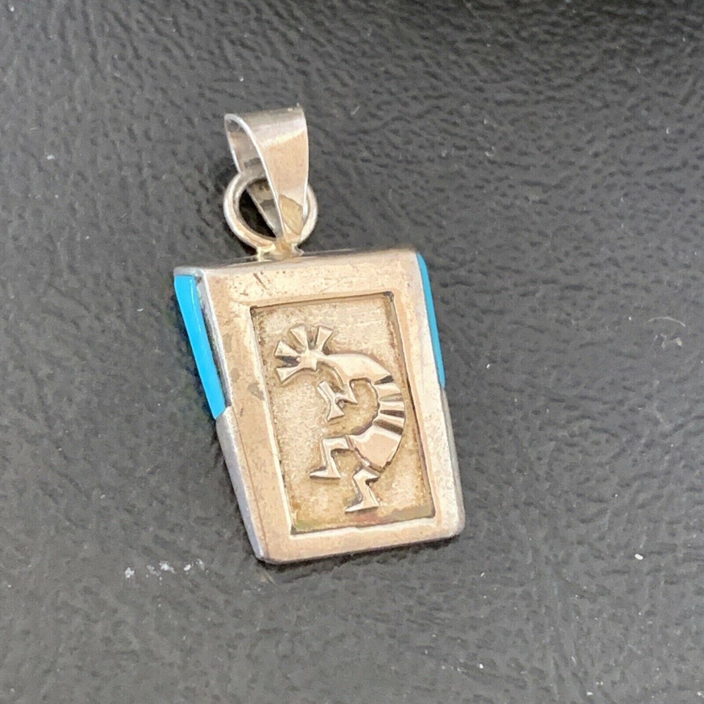 Navajo Kokopelli Stamp Turquoise Pendant | Sterling Silver | Authentic Native American Handmade | 10959