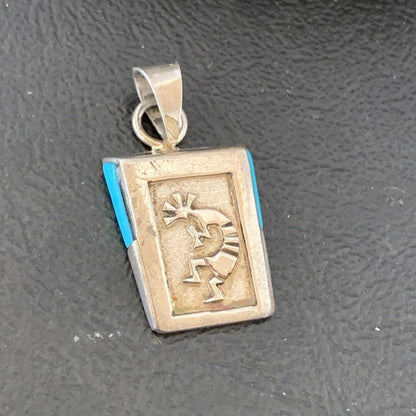 Navajo Kokopelli Stamp Turquoise Pendant | Sterling Silver | Authentic Native American Handmade | 10959 - Masha USA