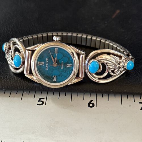Authentic Navajo Turquoise Feather Wrist Watch Tips Band | Sterling Silver | Native American Jewelry | 14314