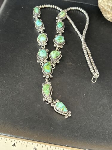 Navajo Sonoran Gold Turquoise Lariat Necklace | Sterling Silver | Native American Handmade | 14347