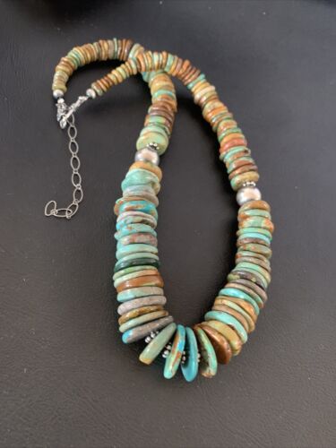 Navajo Blue Green Turquoise Necklace | Sterling Silver | Authentic Native American | 20" | 10216