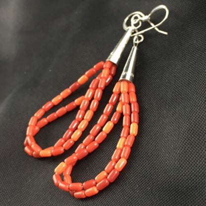 Handmade Liquid Silver Heishi Dangle Earrings | Apple Sponge Coral Tube | Sterling Silver | 2" | 1095 - Masha USA