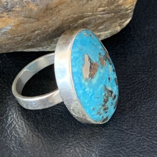 Navajo Blue Turquoise Adjustable Ring | Sterling Silver | Sz 8.5 | Authentic Native American Handmade | 14036