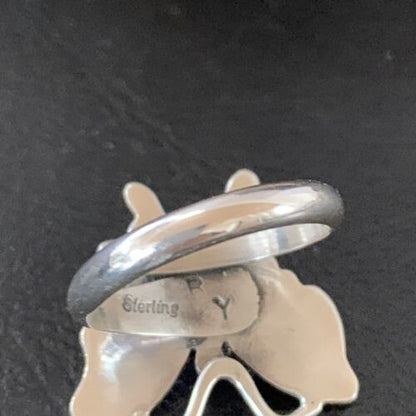 Navajo Orange Spiny Oyster Butterfly Ring | Sterling Silver | Sz Adj 8 | Authentic Native American Handmade | 10344