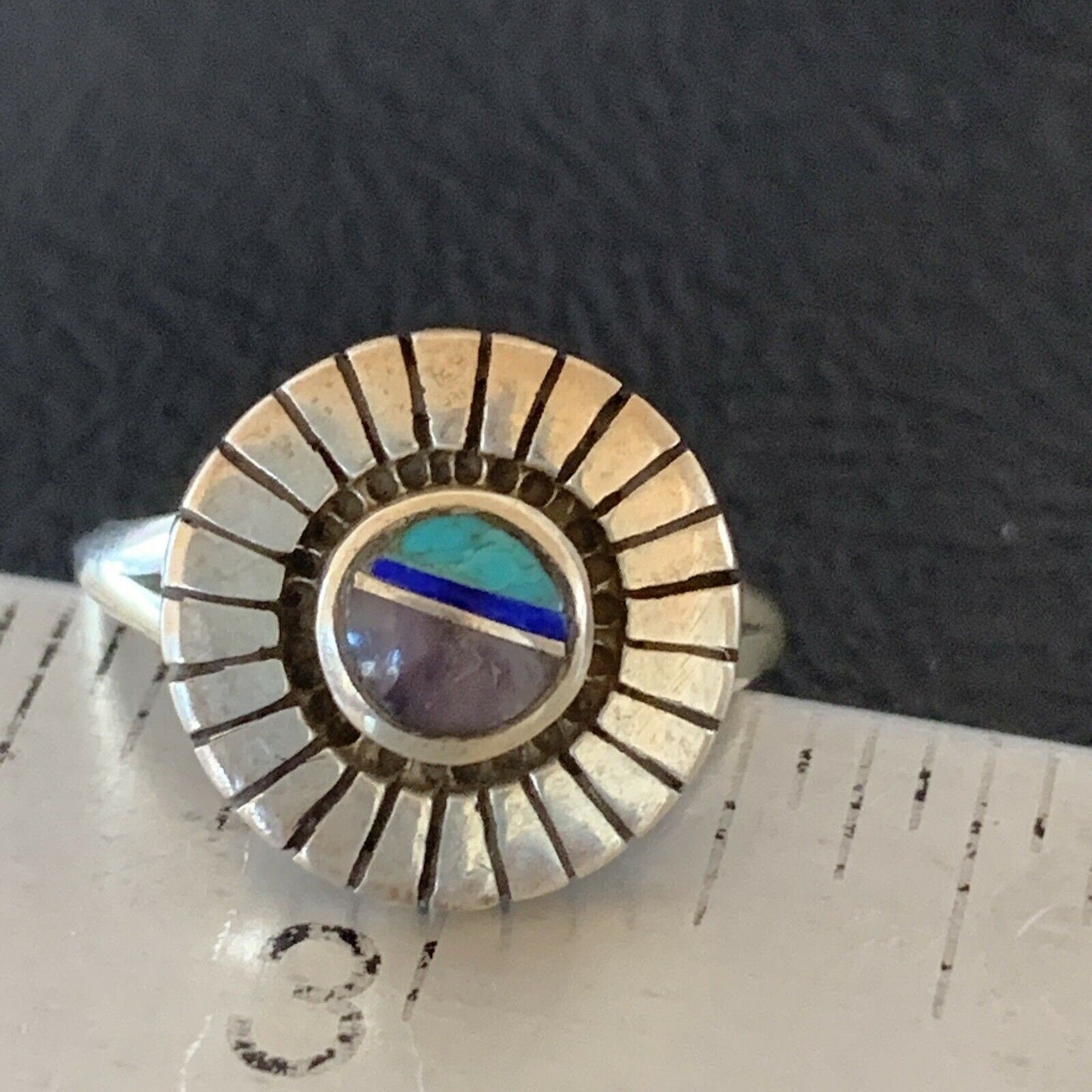 Navajo Blue Turquoise Sugilite Inlay Ring | Sz 7.5 | Authentic Native American Handmade | 11193