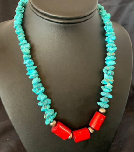 Navajo Sterling Silver Graduated Kingman Nugget Turquoise Necklace | Authentic Native American | 18" | 11836