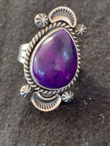Navajo Purple Sugilite Ring | Sterling Silver | Sz 7.5 | Authentic Native American Handmade | 4133