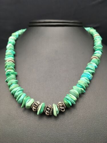 Southwestern Navajo Turquoise Necklace | Sterling Silver | Vintage 17" | Authentic Native American Handmade | 4344