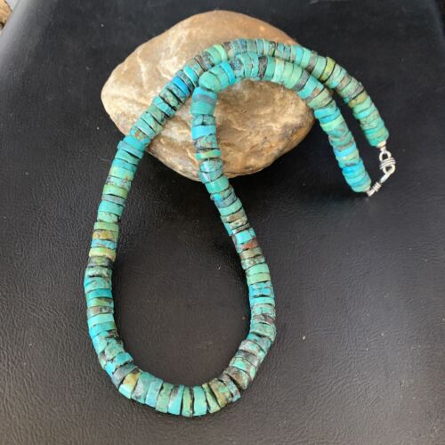 Turquoise Heishi Bead Necklace | 12mm | 20" | Sterling Silver | Native American Handmade | 13931