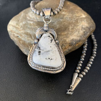 Men's Women's White Buffalo Turquoise Pendant | Sterling Silver Necklace | Authentic Native American Handmade | 14199