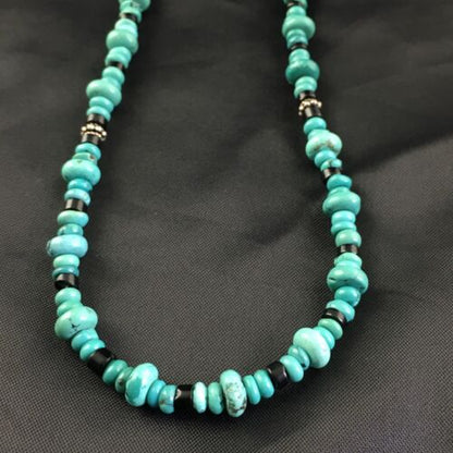 Navajo Blue Turquoise Spiny Oyster Necklace | Sterling Silver | 19" | Authentic Native American Handmade | 10129 - Masha USA