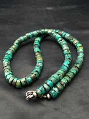 Southwestern Turquoise Heishi Bead Necklace | 12mm | 26" | Sterling Silver | 13928
