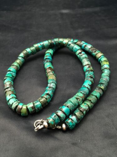 Southwestern Turquoise Heishi Bead Necklace | 12mm | 26" | Sterling Silver | 13928