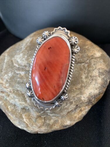 Southwestern Women's Navajo Red Spiny Oyster Ring | Sterling Silver | Sz 8 | 1003