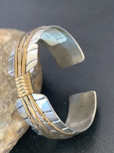 Navajo Sterling Silver Gold Filled Cuff Bracelet | Authentic Native American Handmade | 1577