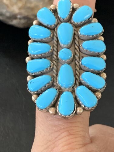 Navajo Kingman Turquoise Cluster Ring | Authentic Native American Sterling Silver | Multi-Stone | Sz 8 | 12309