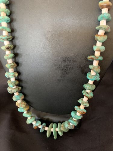 Navajo Pearls Nugget Blue Turquoise Shell Necklace | Sterling Silver | 26" | 12544